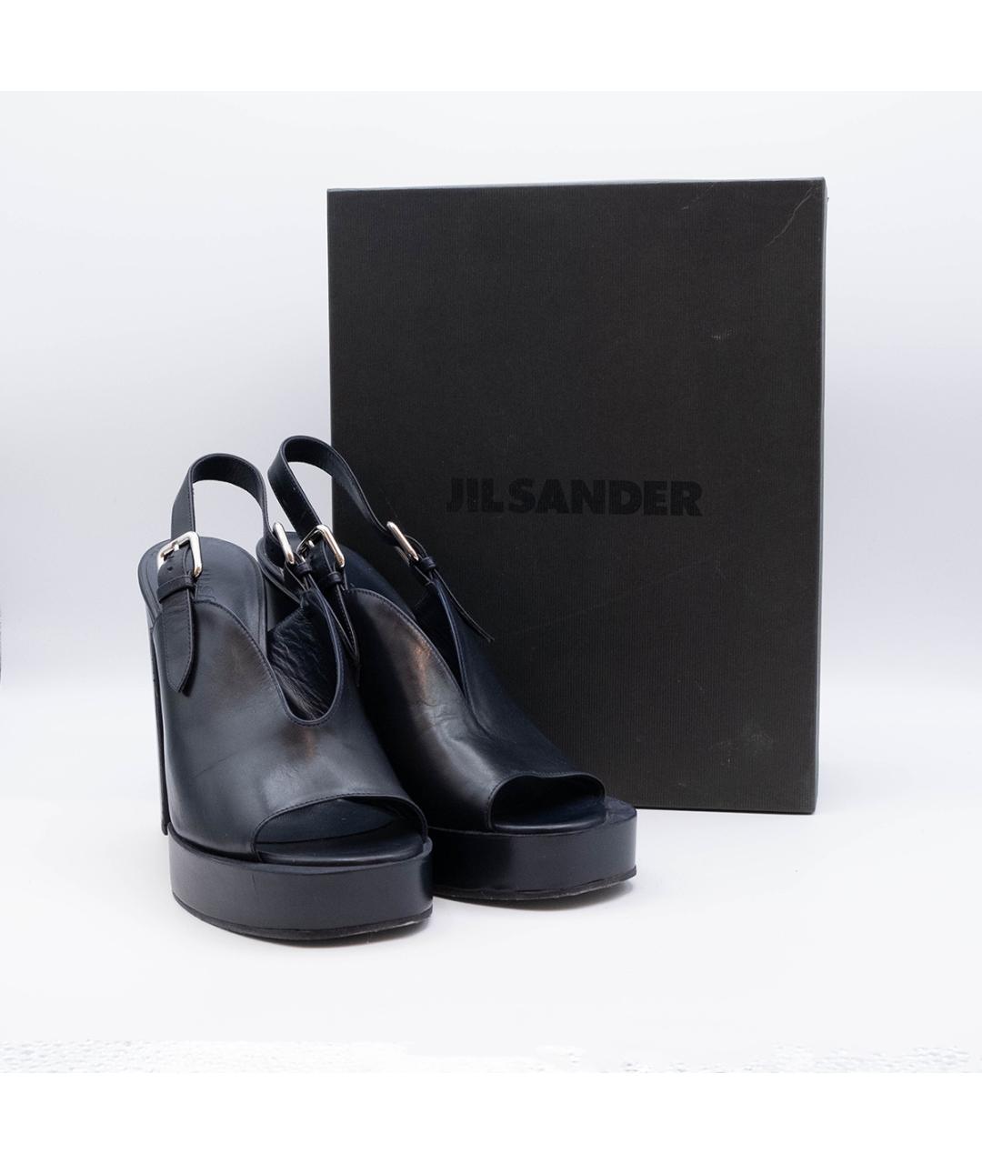 JIL SANDER Темно-синие кожаные босоножки, фото 6