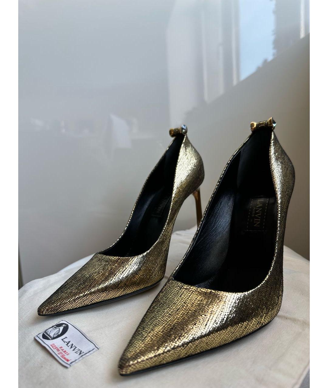 LANVIN Золотые кожаные туфли, фото 8