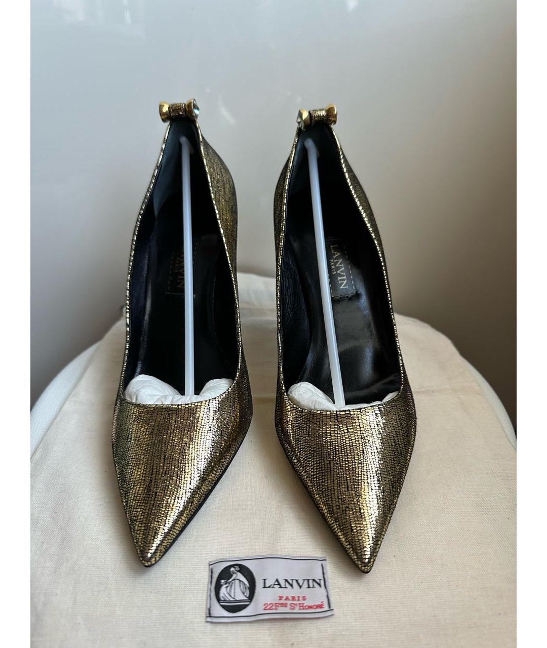 LANVIN Золотые кожаные туфли, фото 7