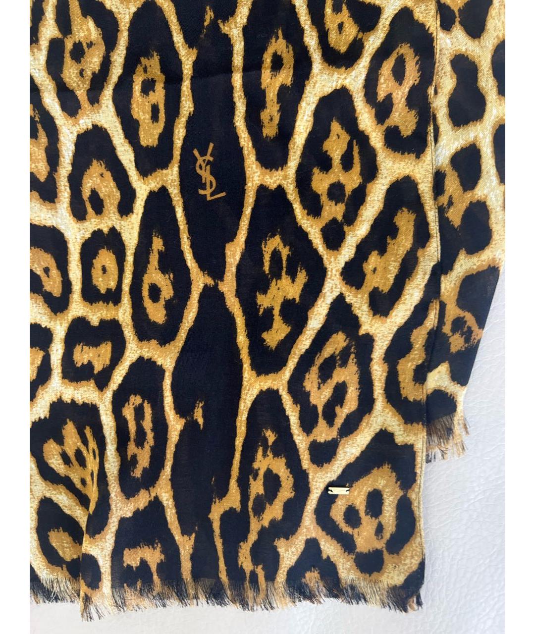 SAINT LAURENT Коричневый шелковый шарф, фото 4
