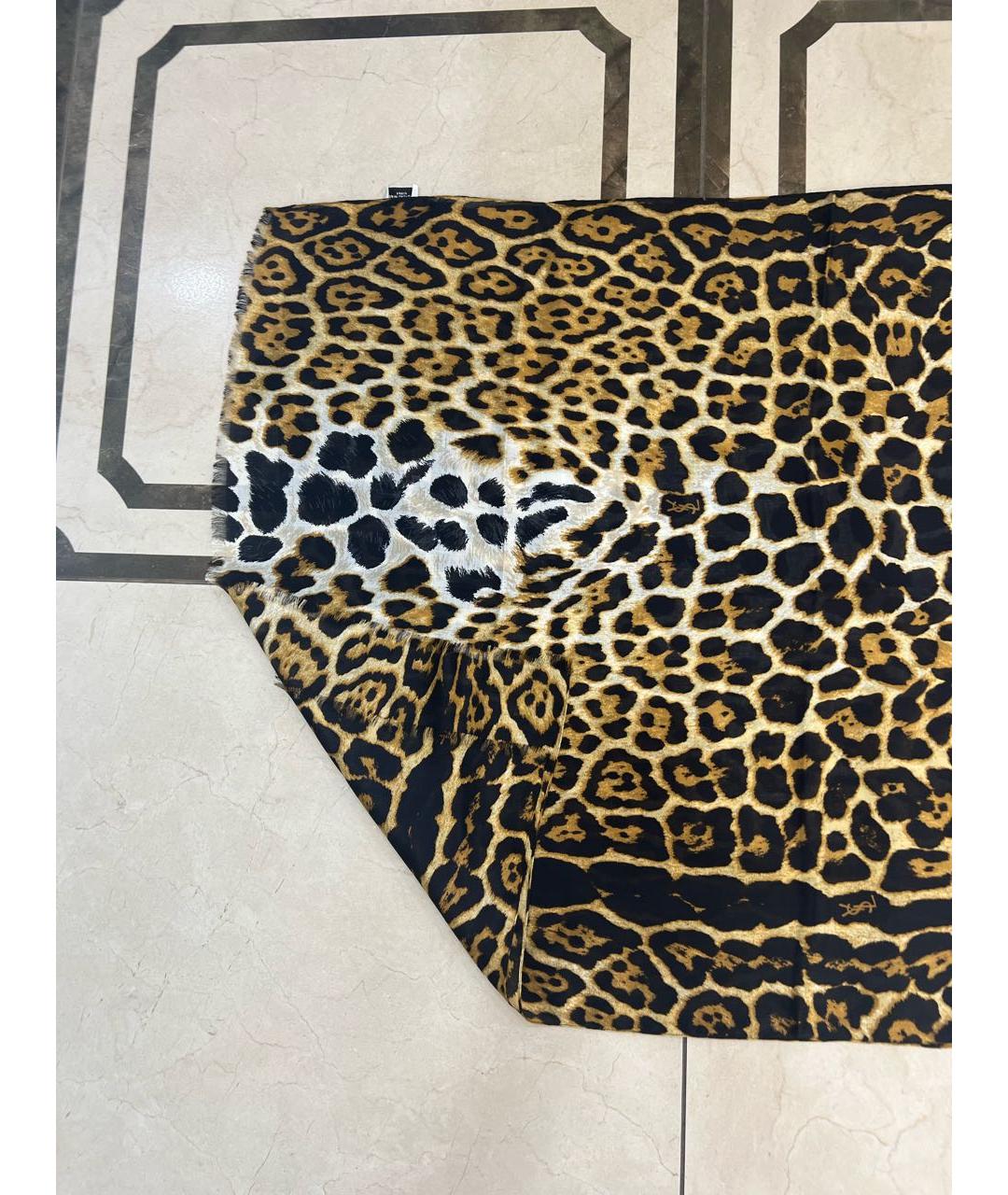 SAINT LAURENT Коричневый шелковый шарф, фото 2