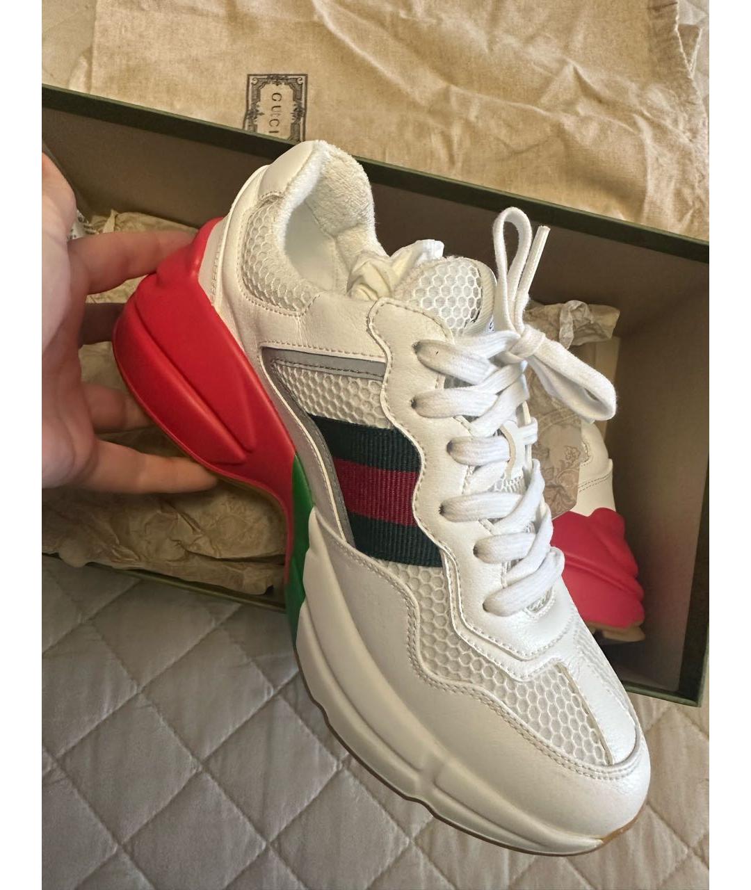 GUCCI Белые кожаные кроссовки, фото 5