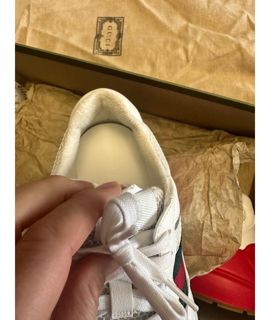 GUCCI Белые кожаные кроссовки, фото 4