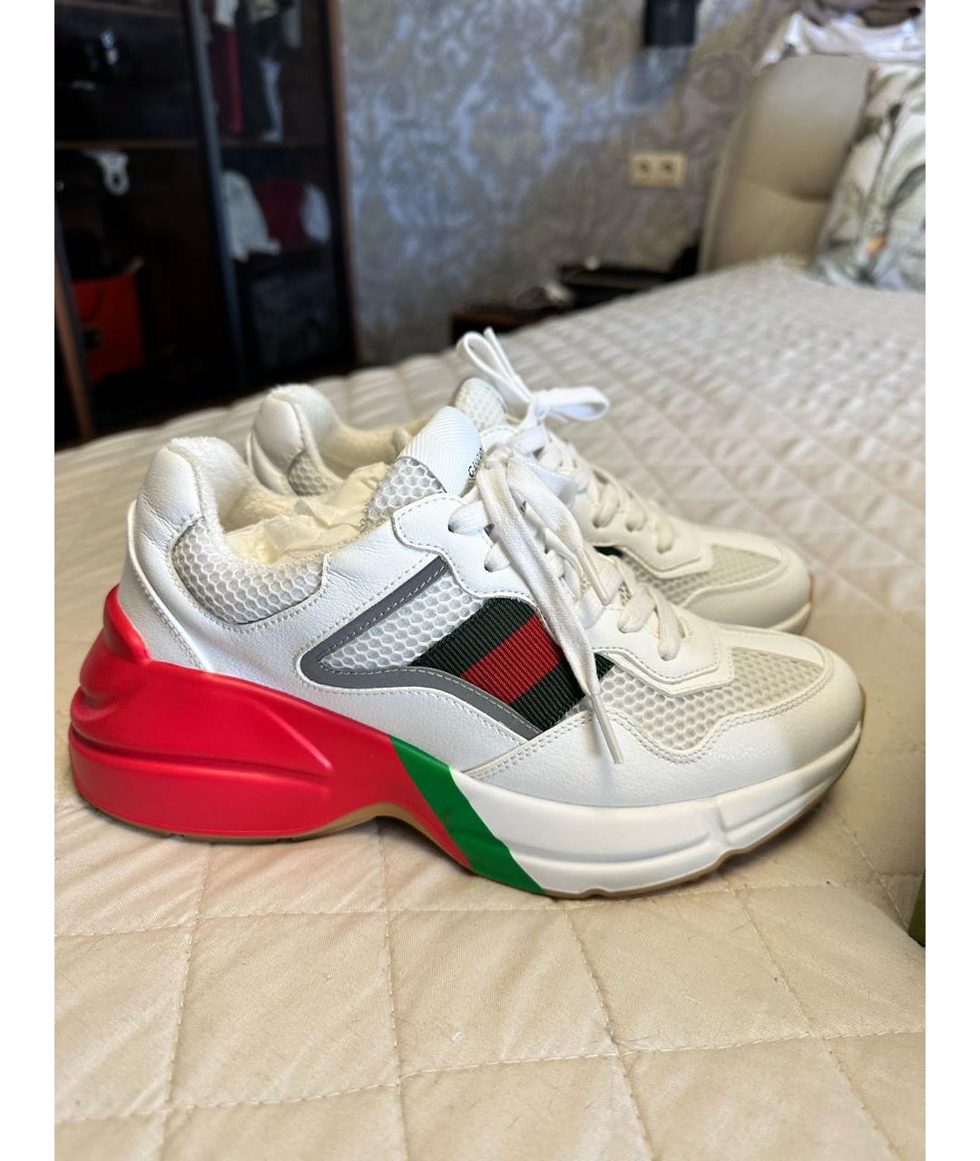 GUCCI Белые кожаные кроссовки, фото 8