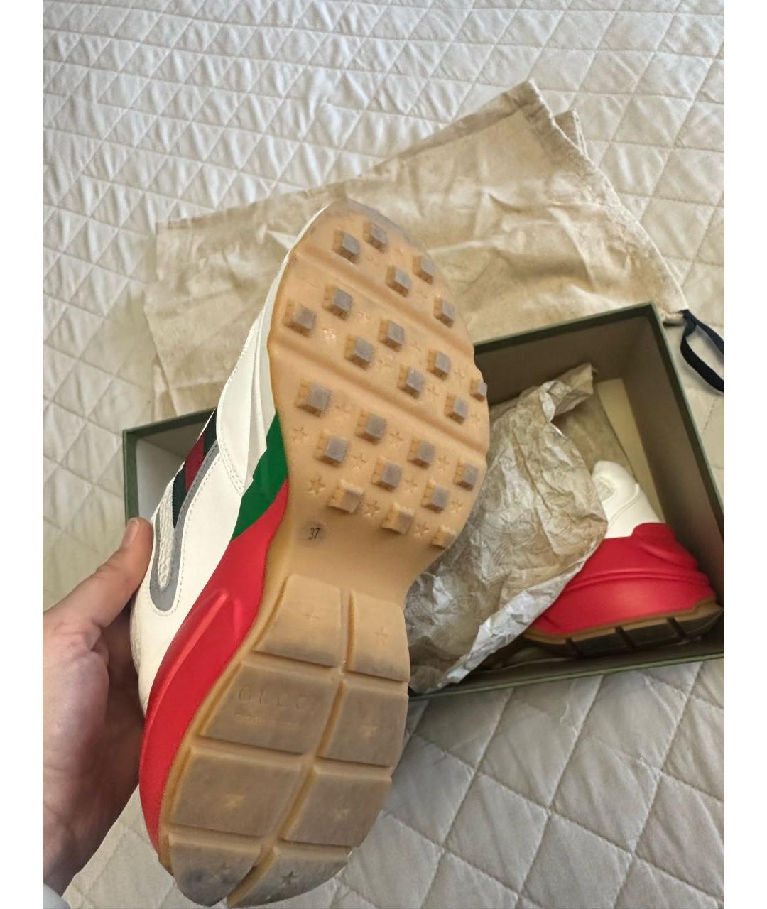 GUCCI Белые кожаные кроссовки, фото 6