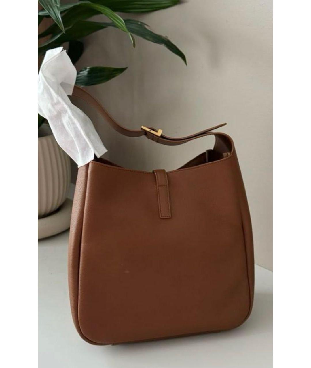 SAINT LAURENT Коричневая кожаная сумка через плечо, фото 3