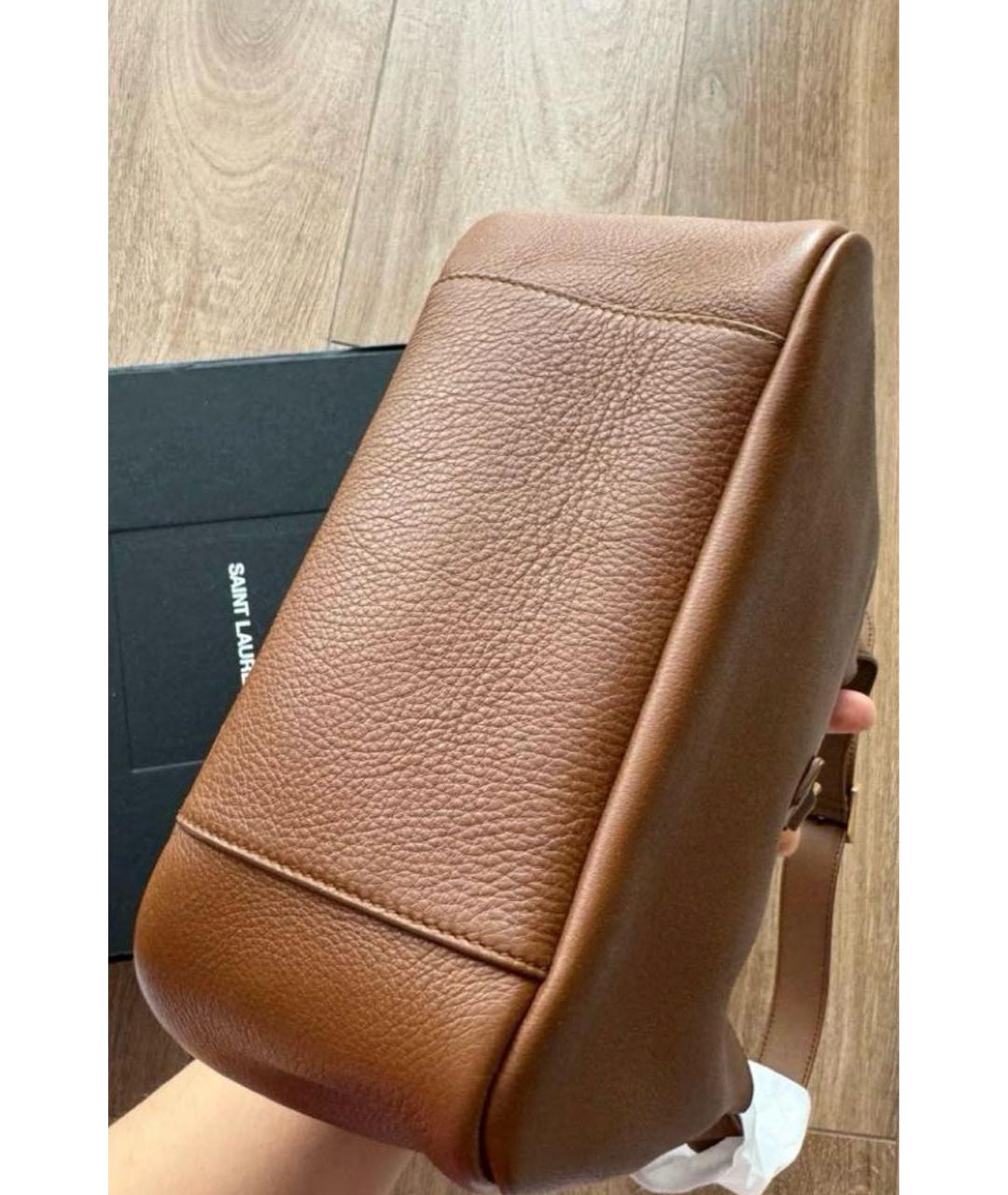 SAINT LAURENT Коричневая кожаная сумка через плечо, фото 5