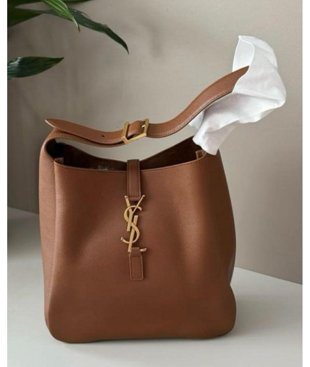 SAINT LAURENT Коричневая кожаная сумка через плечо, фото 4