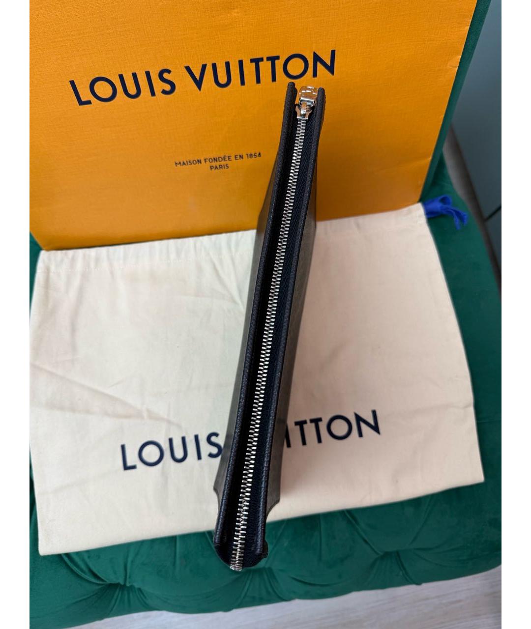 LOUIS VUITTON Черная кожаная барсетка, фото 3