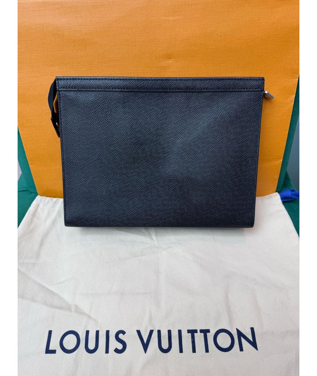 LOUIS VUITTON Черная кожаная барсетка, фото 2