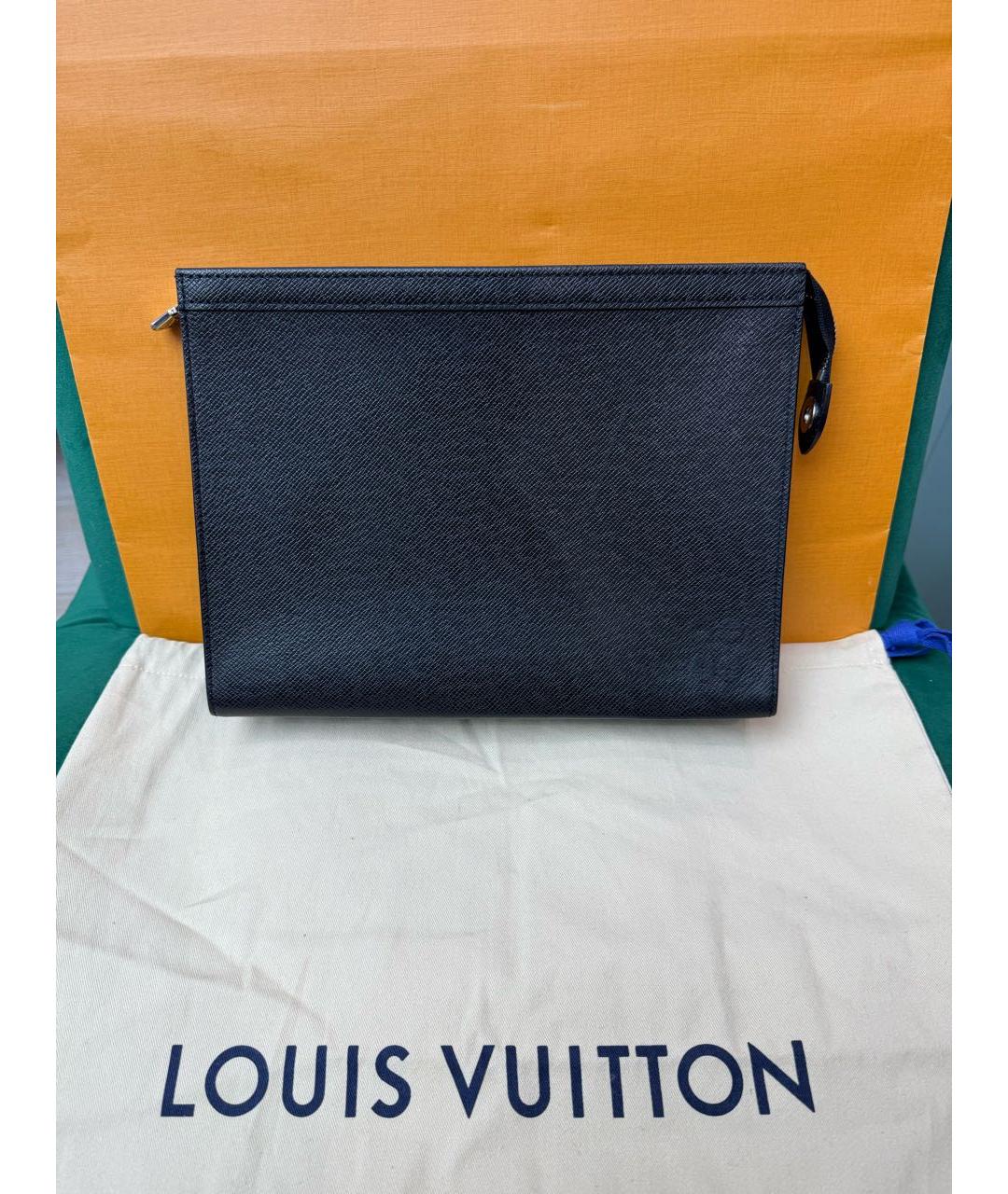LOUIS VUITTON Черная кожаная барсетка, фото 9