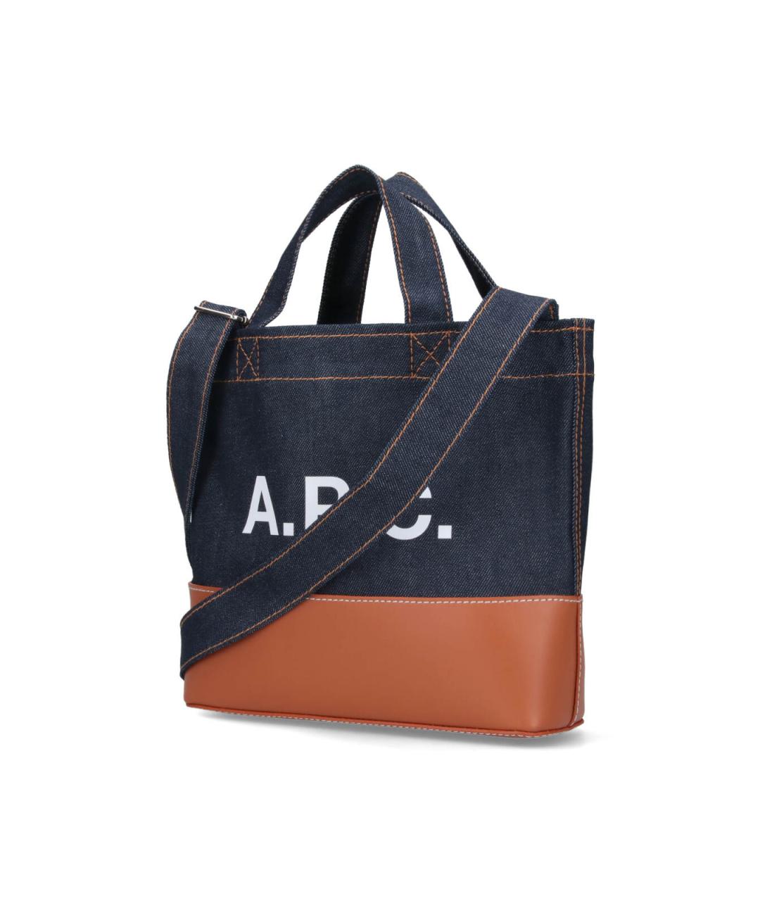 A.P.C. Темно-синяя хлопковая сумка тоут, фото 2