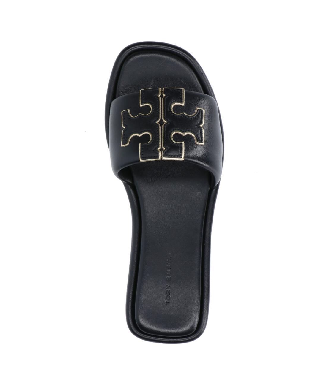 TORY BURCH Черные кожаные шлепанцы, фото 5
