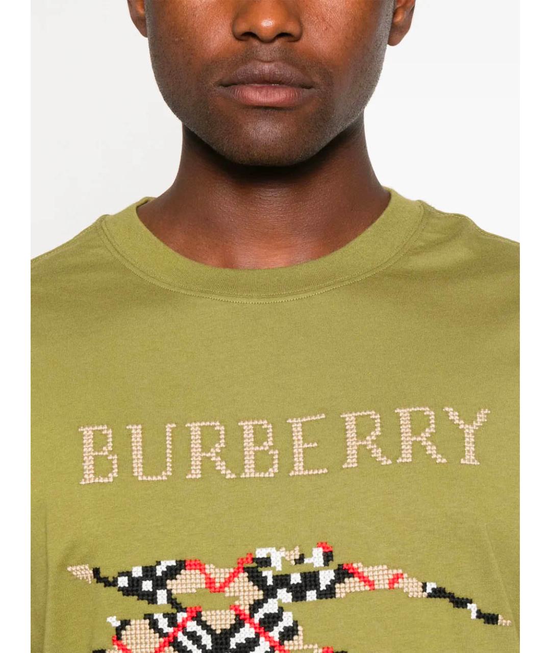 BURBERRY Зеленая хлопковая футболка, фото 4