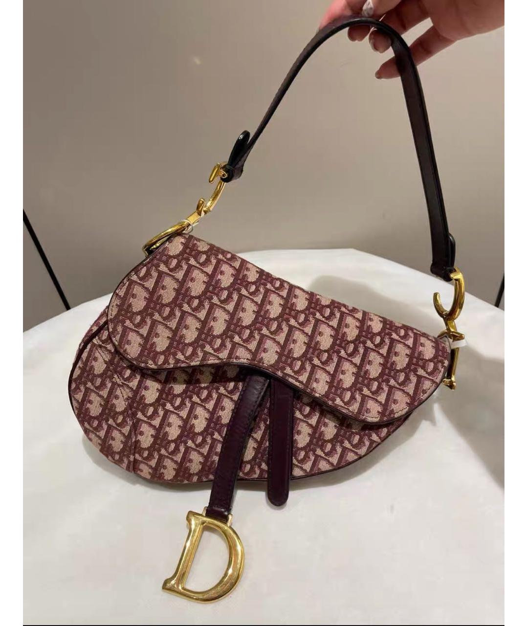 CHRISTIAN DIOR Бордовая жаккардовая сумка с короткими ручками, фото 3