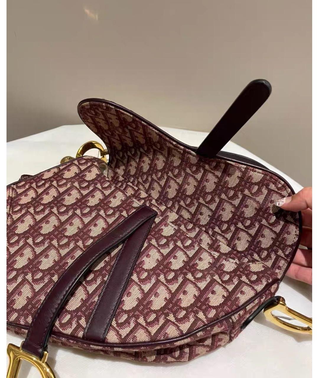 CHRISTIAN DIOR Бордовая жаккардовая сумка с короткими ручками, фото 8