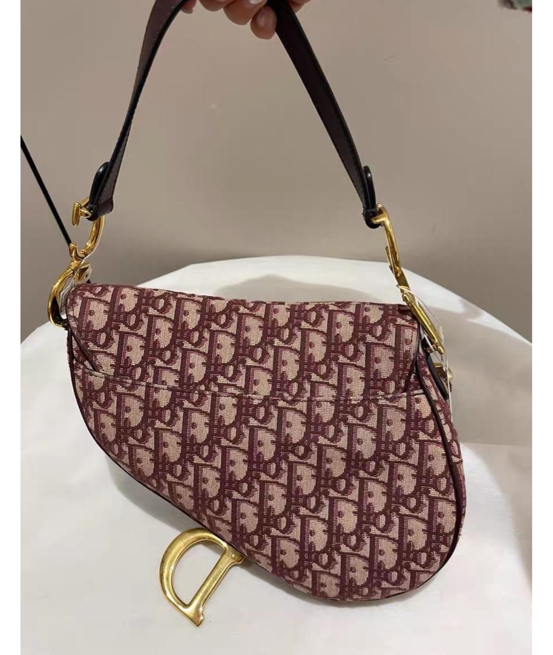 CHRISTIAN DIOR Бордовая жаккардовая сумка с короткими ручками, фото 4