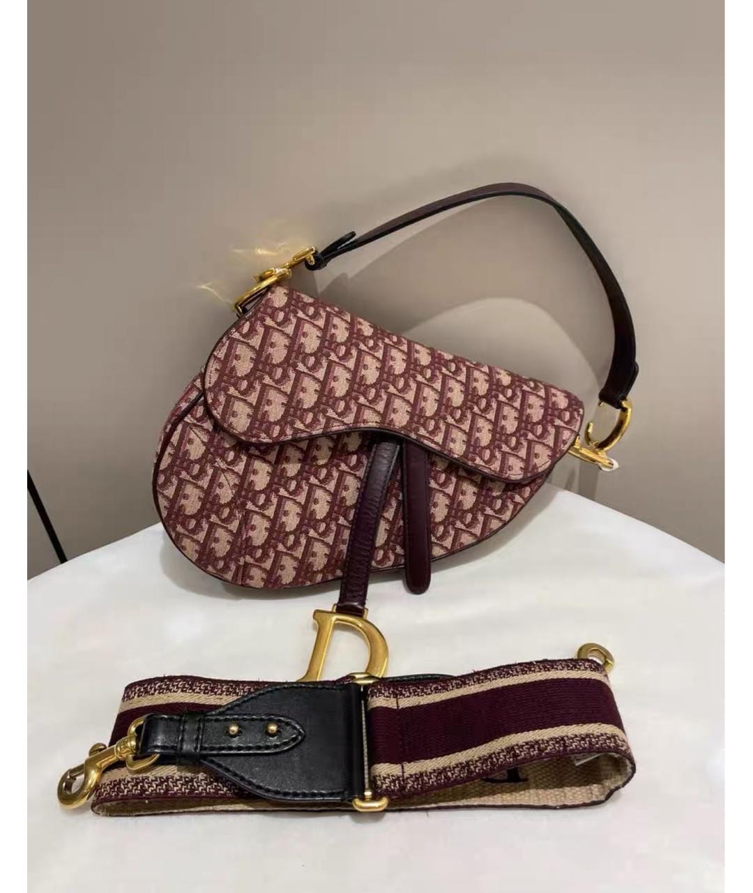 CHRISTIAN DIOR Бордовая жаккардовая сумка с короткими ручками, фото 2