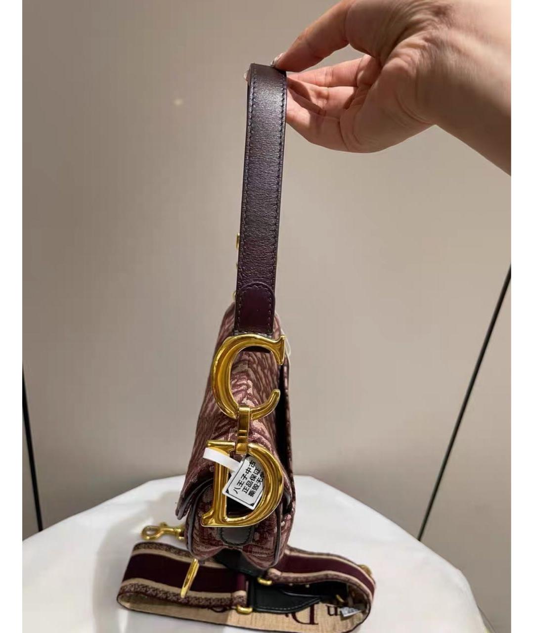 CHRISTIAN DIOR Бордовая жаккардовая сумка с короткими ручками, фото 5