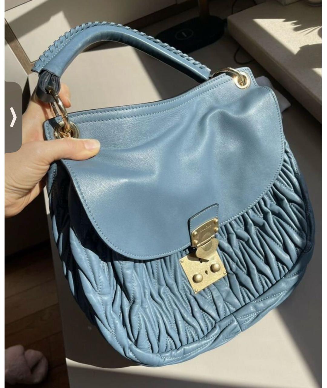 MIU MIU Синяя кожаная сумка с короткими ручками, фото 5