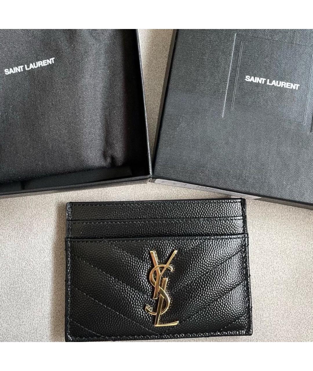 SAINT LAURENT Черный кожаный кардхолдер, фото 8