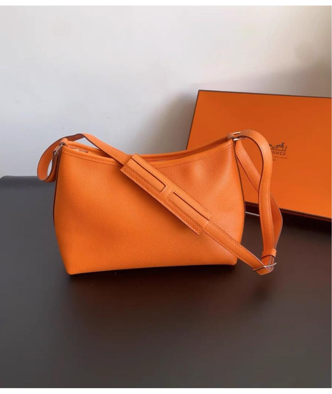HERMES Оранжевая кожаная сумка через плечо, фото 2