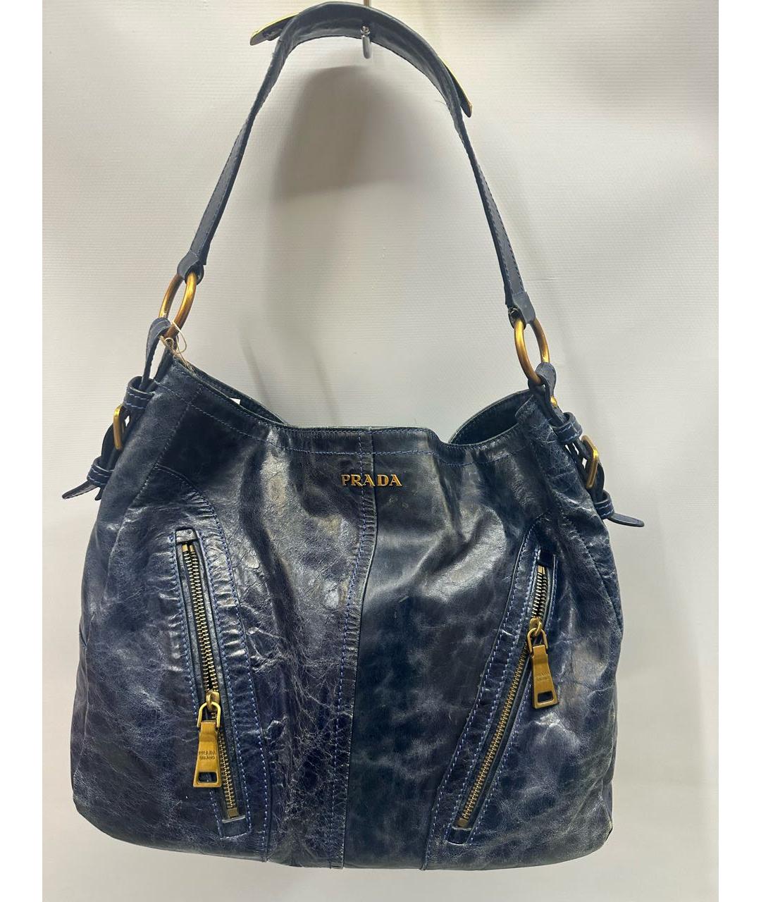 PRADA Темно-синяя кожаная сумка с короткими ручками, фото 2