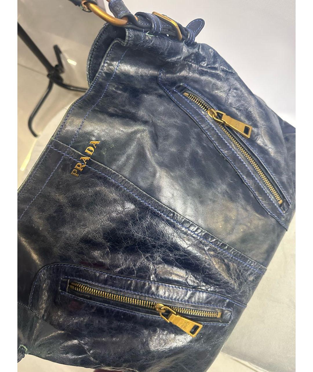PRADA Темно-синяя кожаная сумка с короткими ручками, фото 4