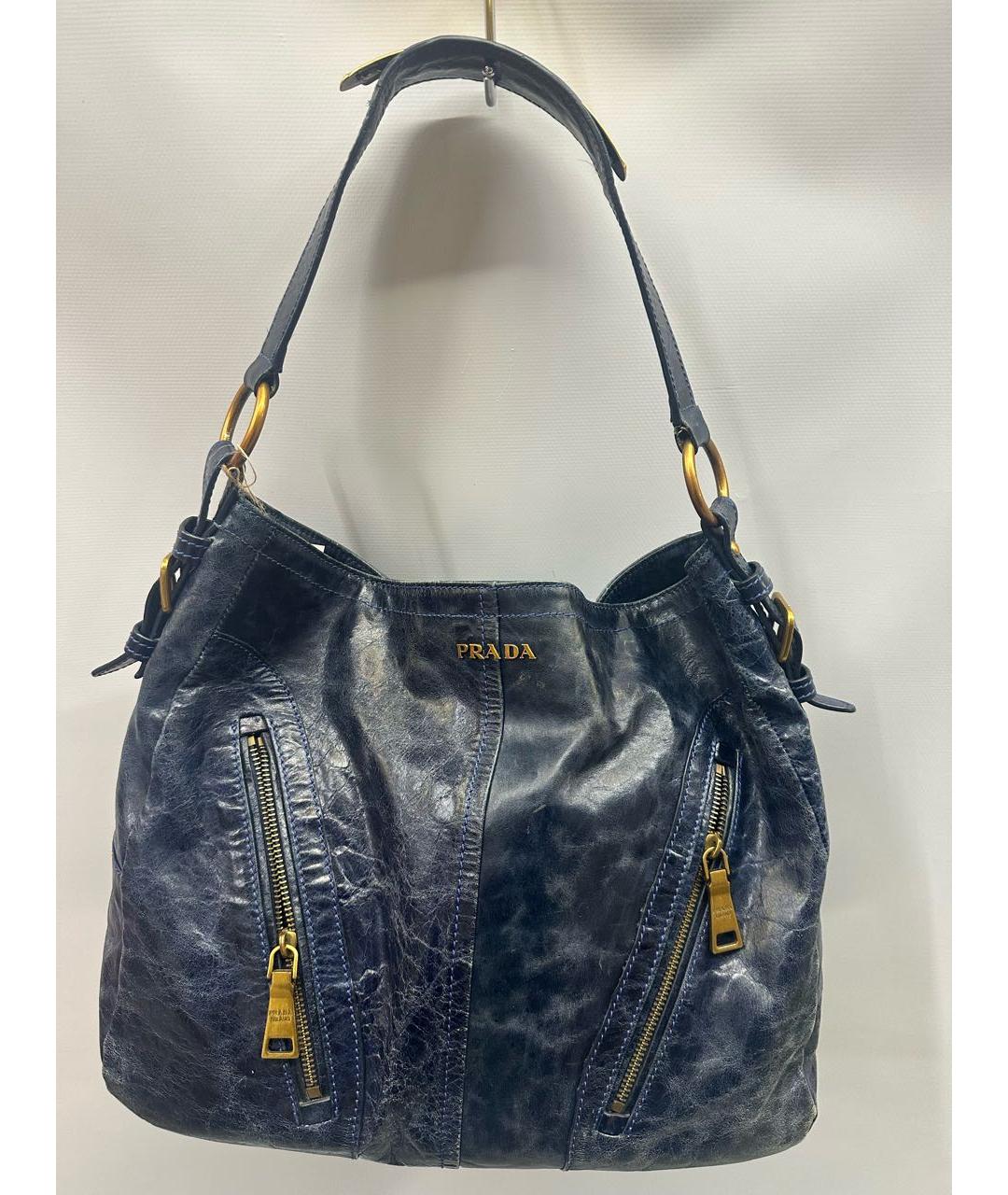 PRADA Темно-синяя кожаная сумка с короткими ручками, фото 6