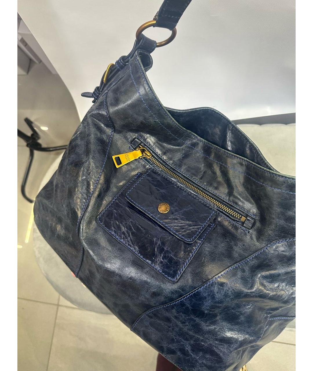 PRADA Темно-синяя кожаная сумка с короткими ручками, фото 5