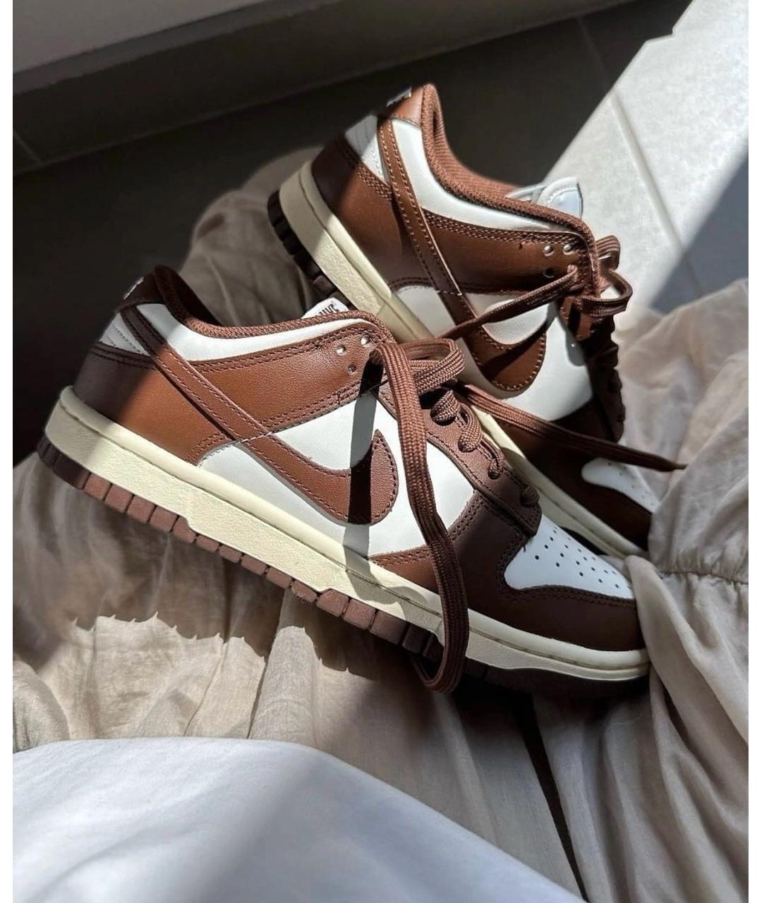 NIKE Коричневые кожаные низкие кроссовки / кеды, фото 4