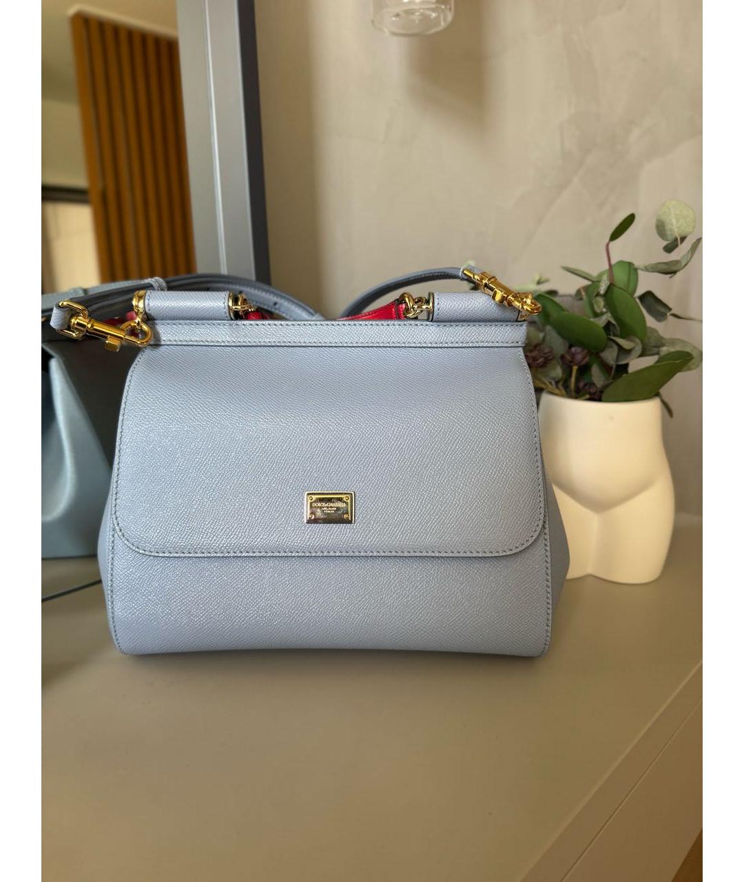 DOLCE&GABBANA Голубая кожаная сумка с короткими ручками, фото 5