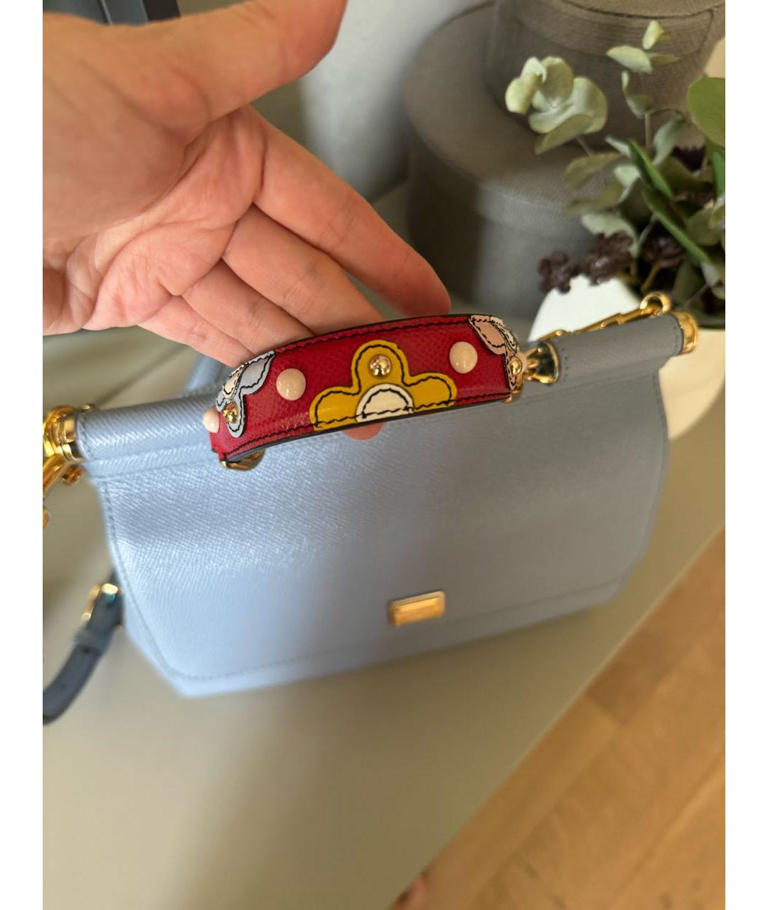 DOLCE&GABBANA Голубая кожаная сумка с короткими ручками, фото 2