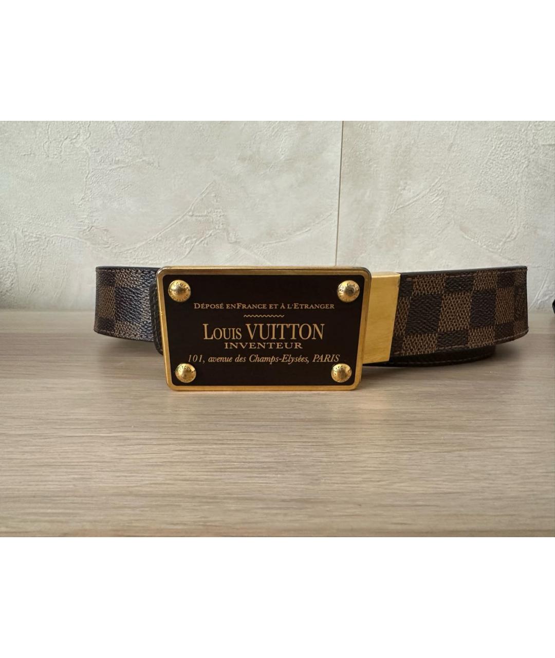 LOUIS VUITTON Коричневый кожаный ремень, фото 3