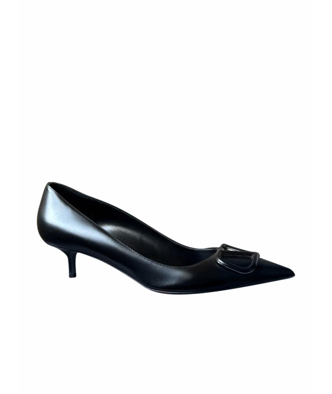 VALENTINO Черные кожаные лодочки на низком каблуке, фото 1