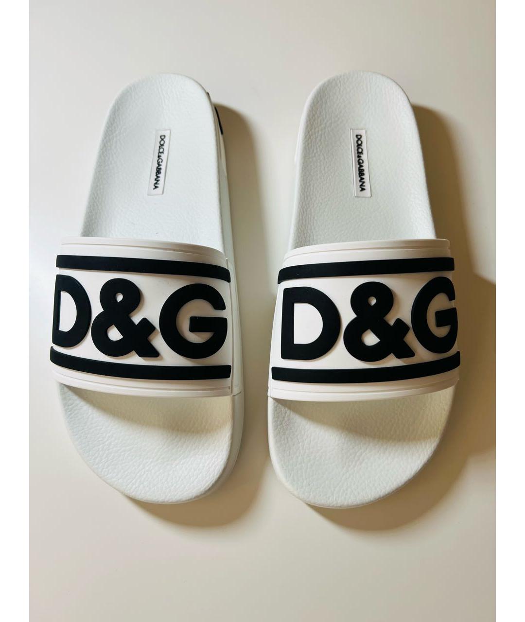 DOLCE&GABBANA Белые резиновые шлепанцы, фото 2