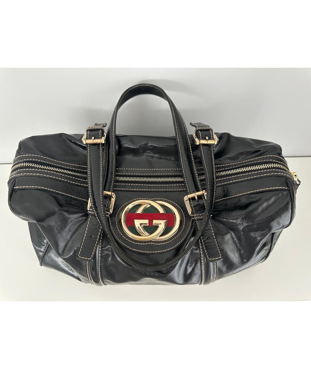 GUCCI Черная сумка тоут из лакированной кожи, фото 3