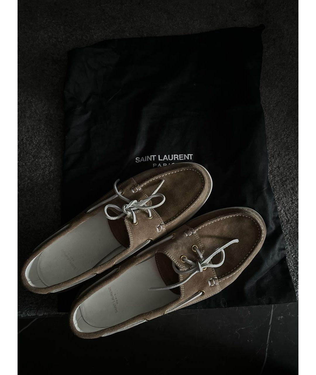 SAINT LAURENT Бежевые замшевые лоферы, фото 5