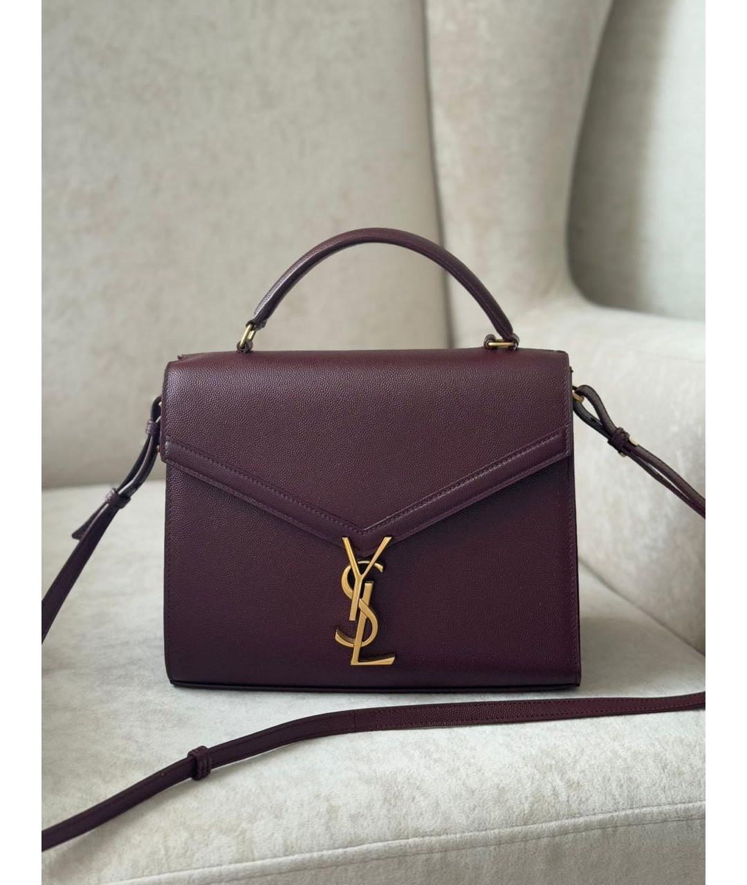 SAINT LAURENT Бордовая кожаная сумка с короткими ручками, фото 9