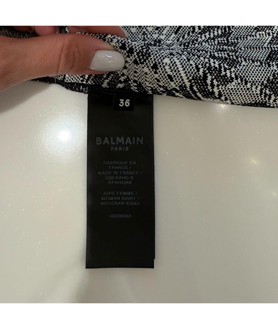 BALMAIN Черная хлопко-эластановая юбка мини, фото 3