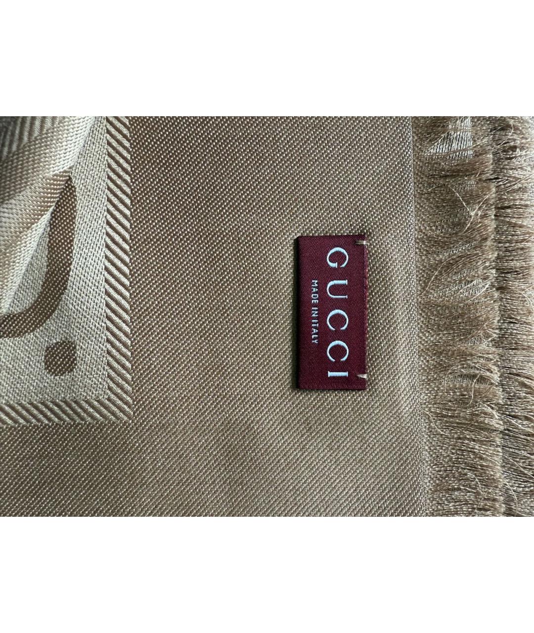 GUCCI Бежевый шерстяной платок, фото 5