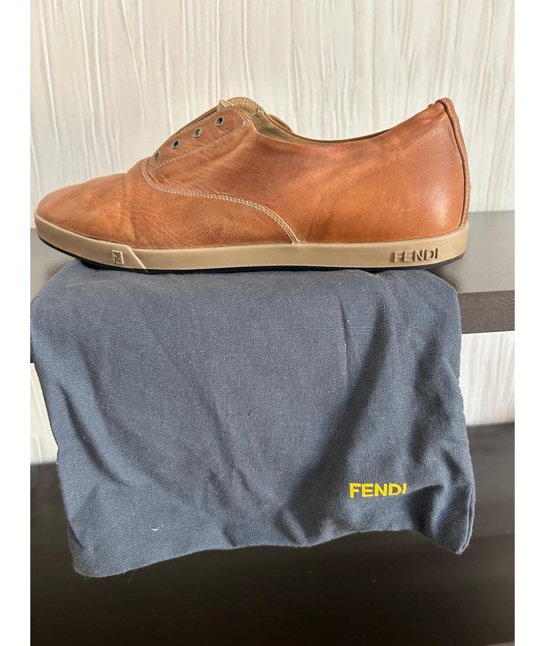 FENDI Коричневые кожаные низкие ботинки, фото 4