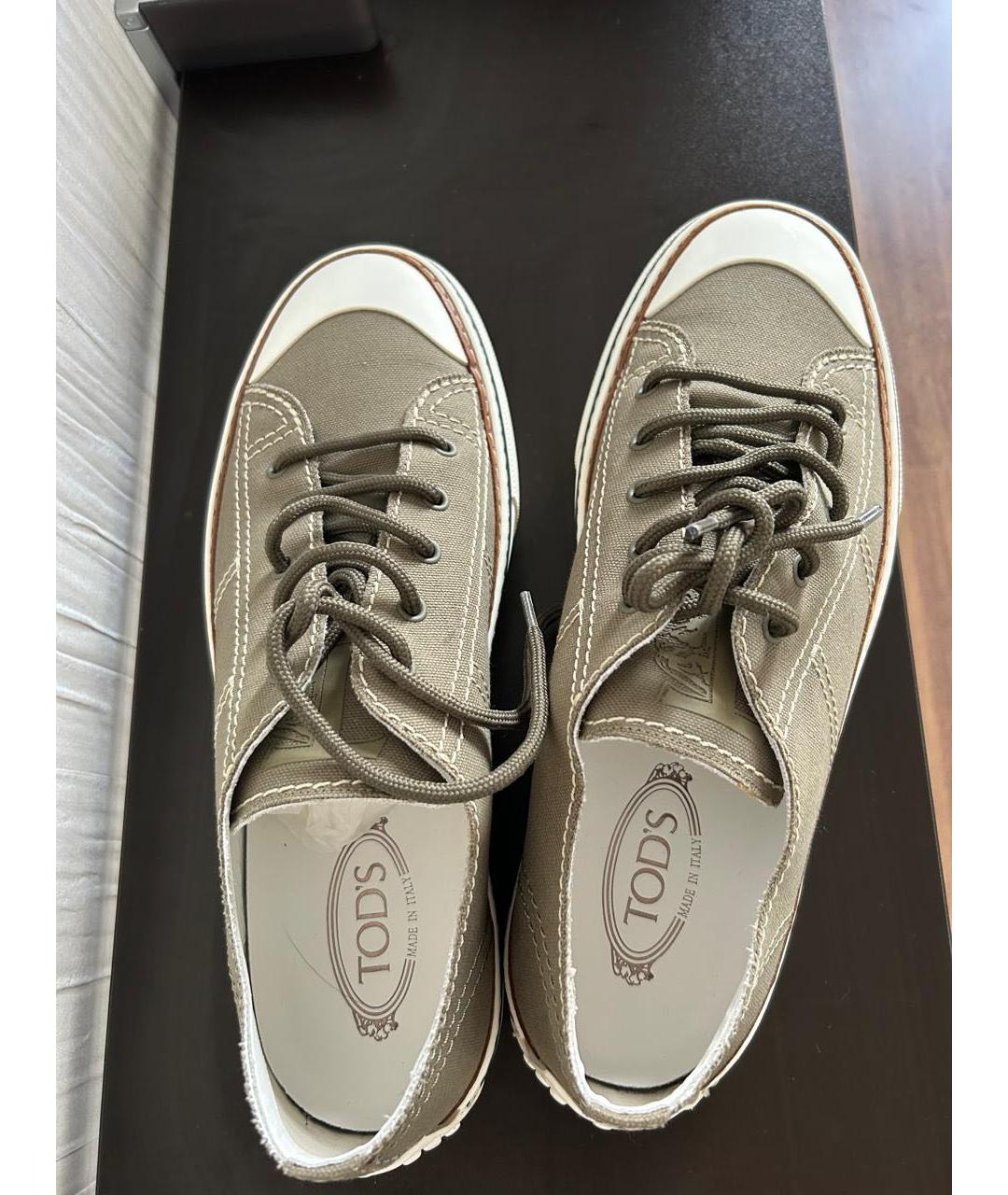 TOD'S Хаки текстильные низкие кроссовки / кеды, фото 2
