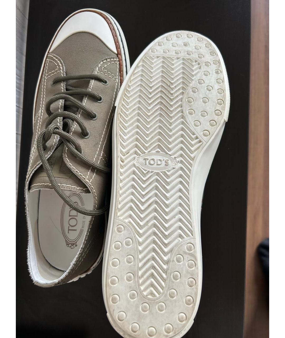 TOD'S Хаки текстильные низкие кроссовки / кеды, фото 3