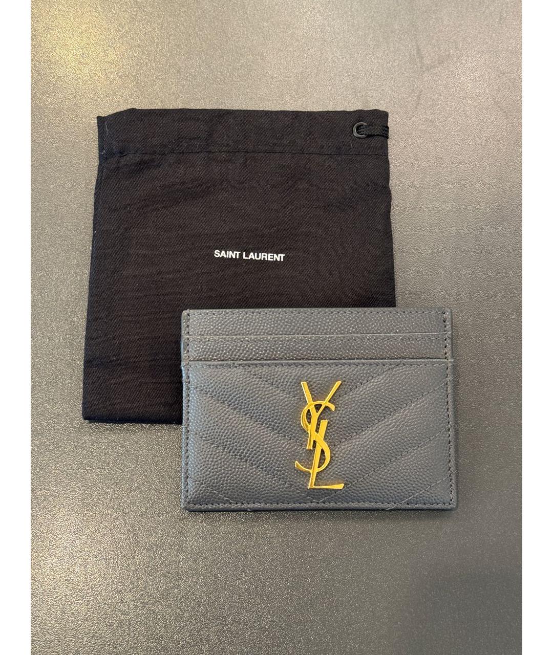 SAINT LAURENT Серый кожаный кардхолдер, фото 2