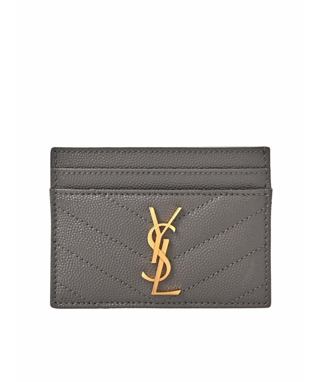 SAINT LAURENT Серый кожаный кардхолдер, фото 1