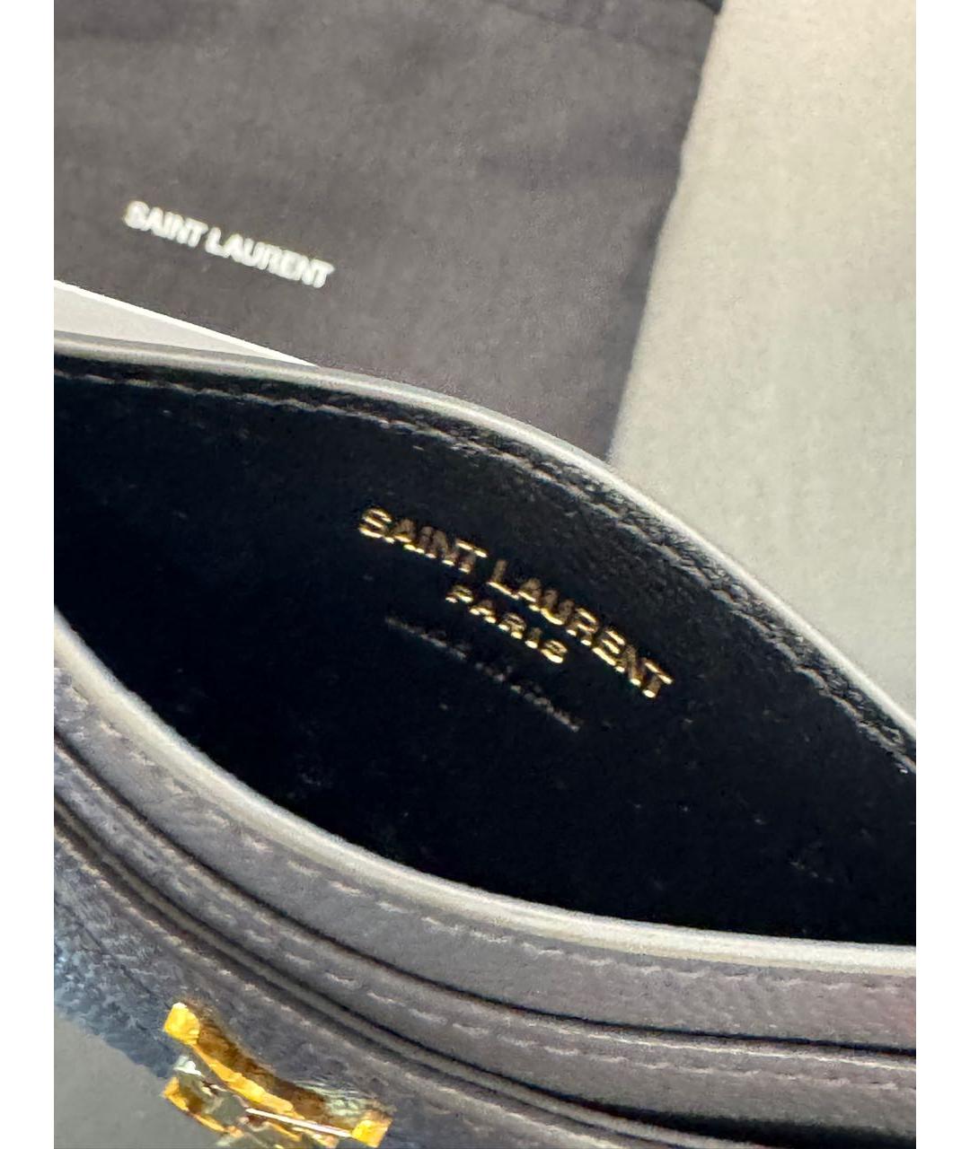 SAINT LAURENT Серый кожаный кардхолдер, фото 4