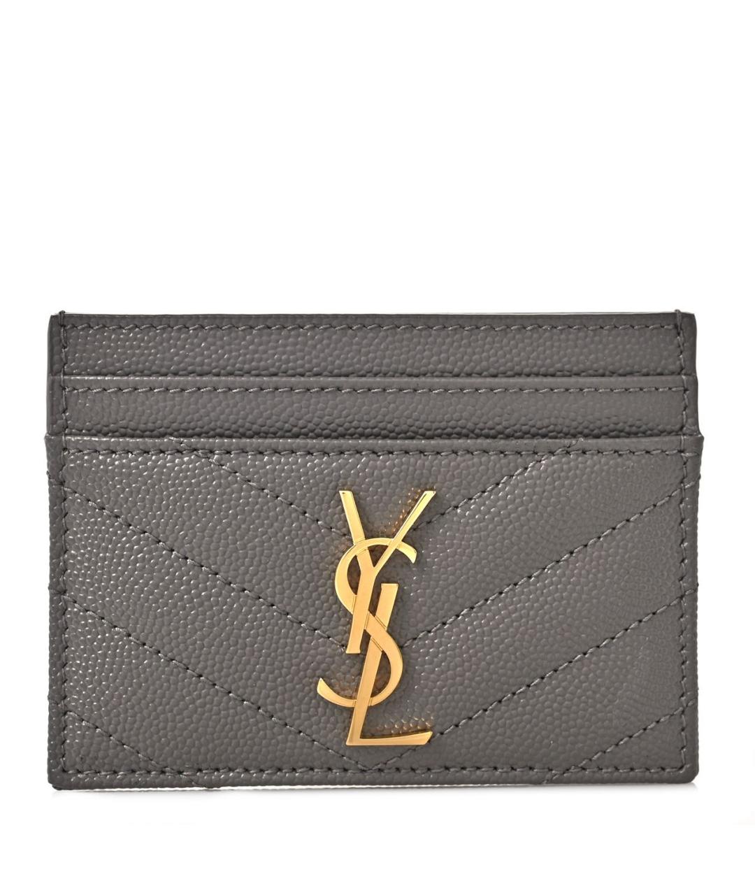 SAINT LAURENT Серый кожаный кардхолдер, фото 6