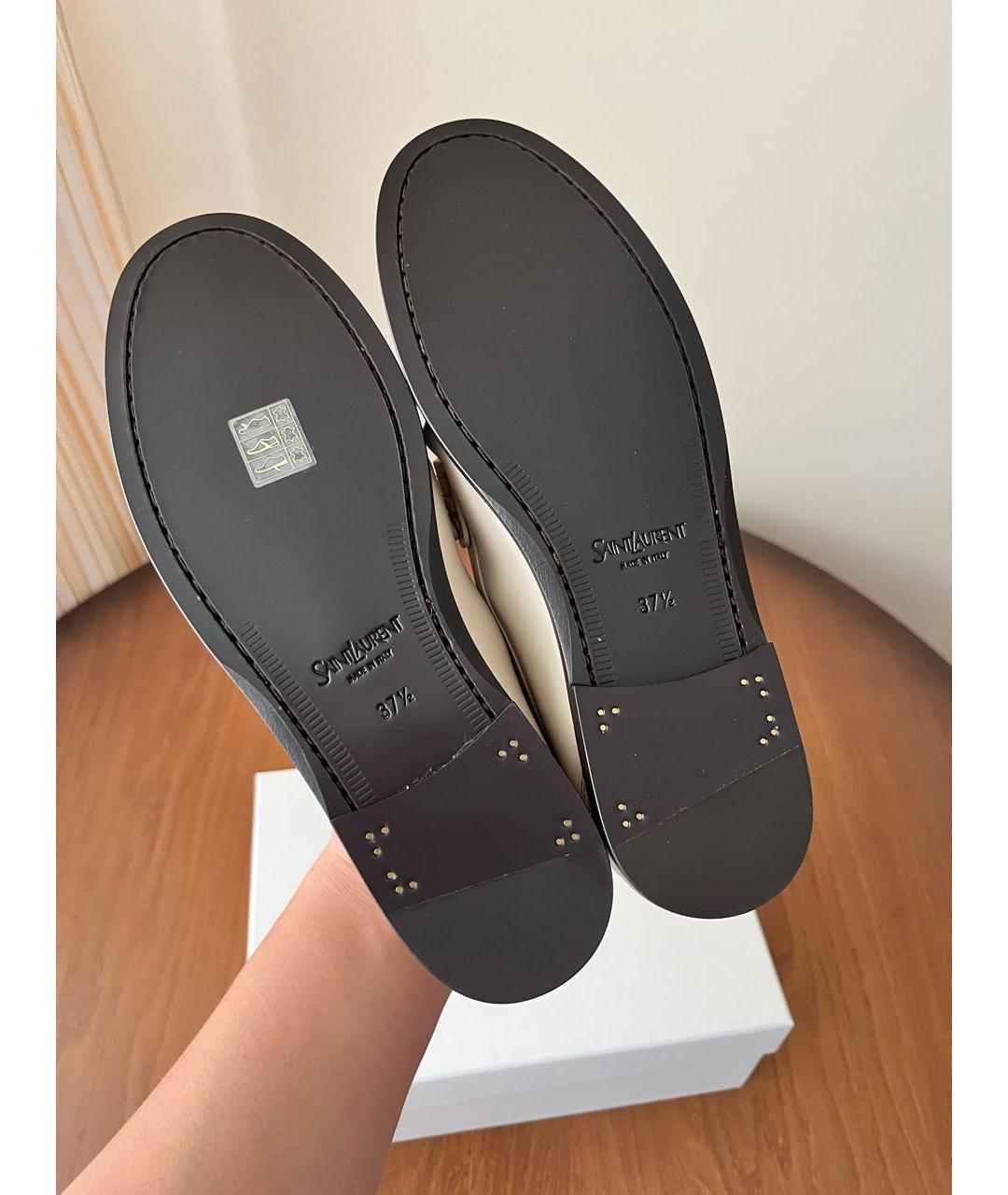 SAINT LAURENT Белые кожаные лоферы, фото 5