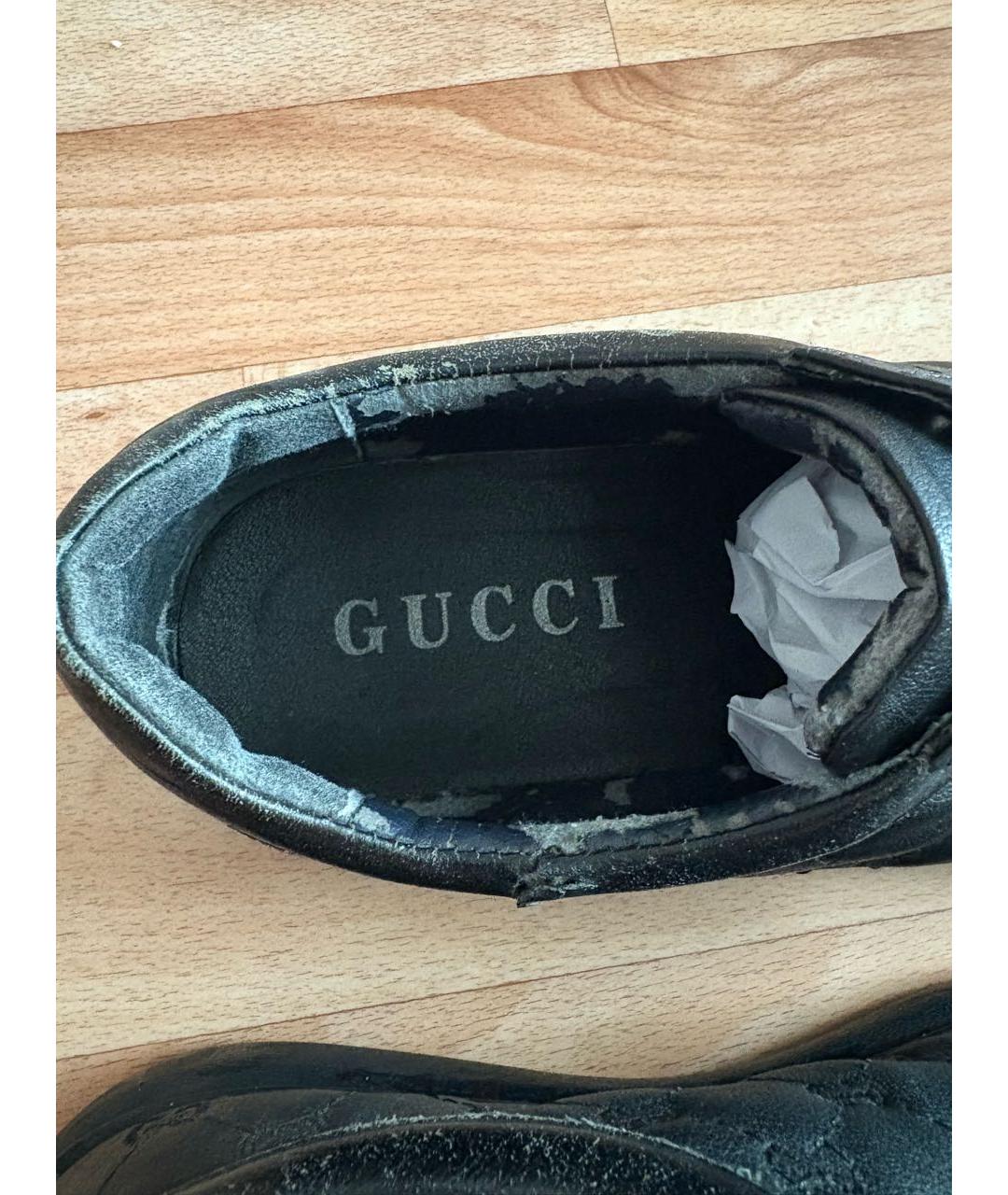 GUCCI Черные кожаные низкие кроссовки / кеды, фото 4
